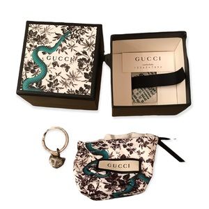 Gucci Garden Cat sterling silver keychain key ring/ pendant